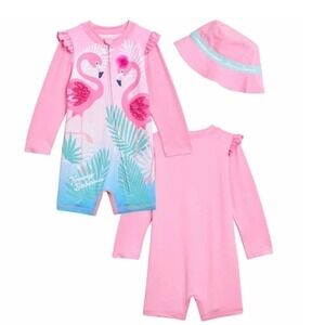 🛑 2 / $40 Sale!Tommy Bahama Infant 2-piece Swim Set UPF50+ /  Pink Flamingo NWT